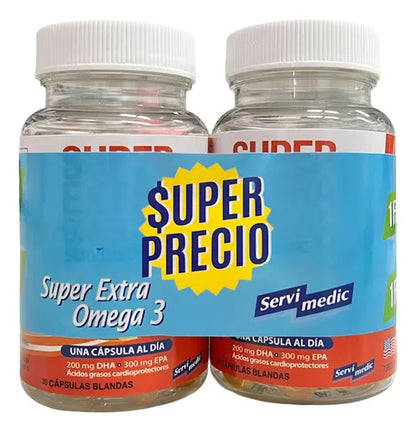 SUPER EXTRA OMEGA 3. OFERTA 2 FRASCOS X30 CAPS - SERVIMEDIC