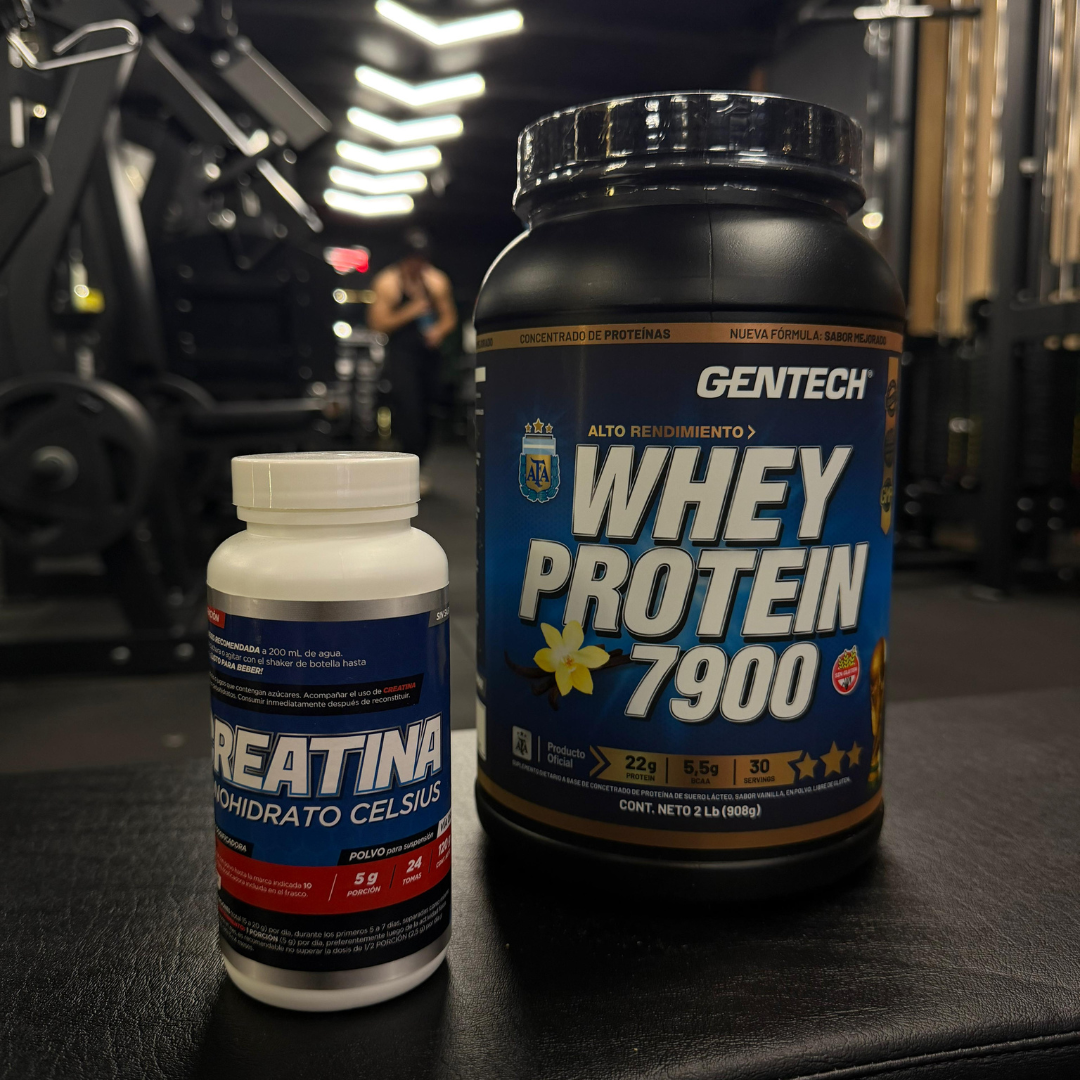 Combo Whey Protein 7900 2lb Gentech+ Creatina Celcius 120gr