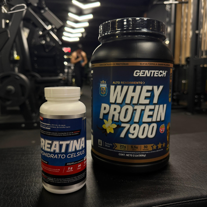 Combo Whey Protein 7900 2lb Gentech+ Creatina Celcius 120gr